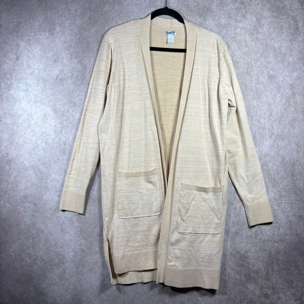 Duluth Trading Co. Cardigan Sweater Womens Small Beige Knit Longline Pockets